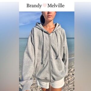 🌊Brandy Melville Gray Heather Hooded Oversized Sweatshirt MDA1102-2194- One Size